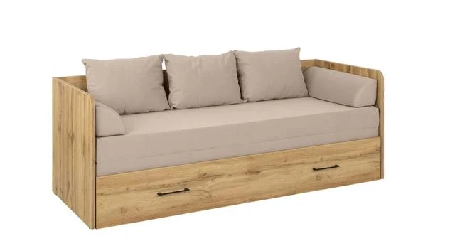 Tetrix Trundle Bed 80/160 with Mattress, Headboards & Cushions – Wotan Oak