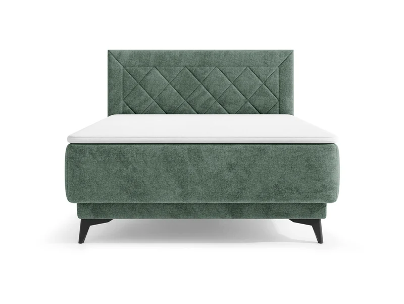Zalea Upholstered Bed 120×200 cm – Neve 34, Tall Stitched Headboard, Pocket Spring Mattress & 4 cm Topper Included, Gas-Lift Storage