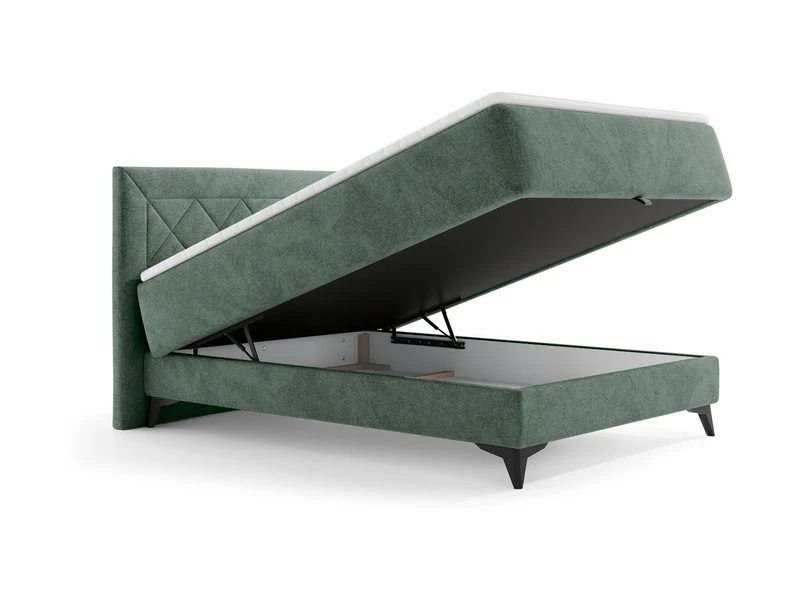 Zalea Upholstered Bed 120×200 cm – Neve 34, Tall Stitched Headboard, Pocket Spring Mattress & 4 cm Topper Included, Gas-Lift Storage