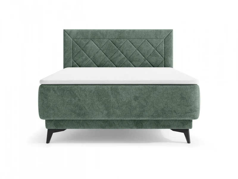 Zalea Upholstered Bed 120×200 cm – Neve 34, Tall Stitched Headboard, Pocket Spring Mattress & 4 cm Topper Included, Gas-Lift Storage