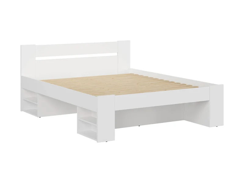 Nepo Plus Double Bed 160×200 cm – White, 4 Shelves, Optional Drawers