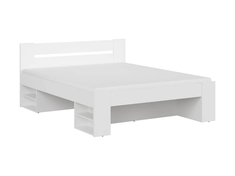 Nepo Plus Double Bed 160×200 cm – White, 4 Shelves, Optional Drawers
