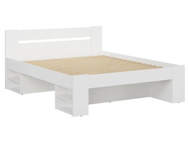 Nepo Plus Double Bed 160×200 cm – White, 4 Shelves, Optional Drawers