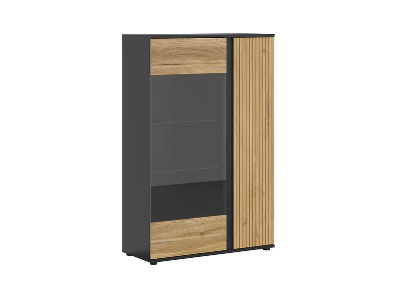 Luen Display Cabinet 95 cm – Black Matt & Mauvella Oak, Optional LED