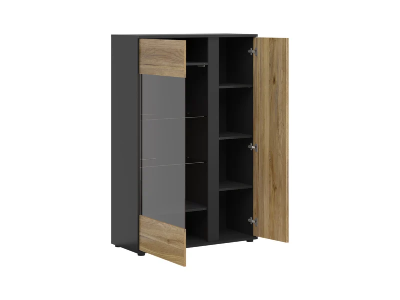 Luen Display Cabinet 95 cm – Black Matt & Mauvella Oak, Optional LED