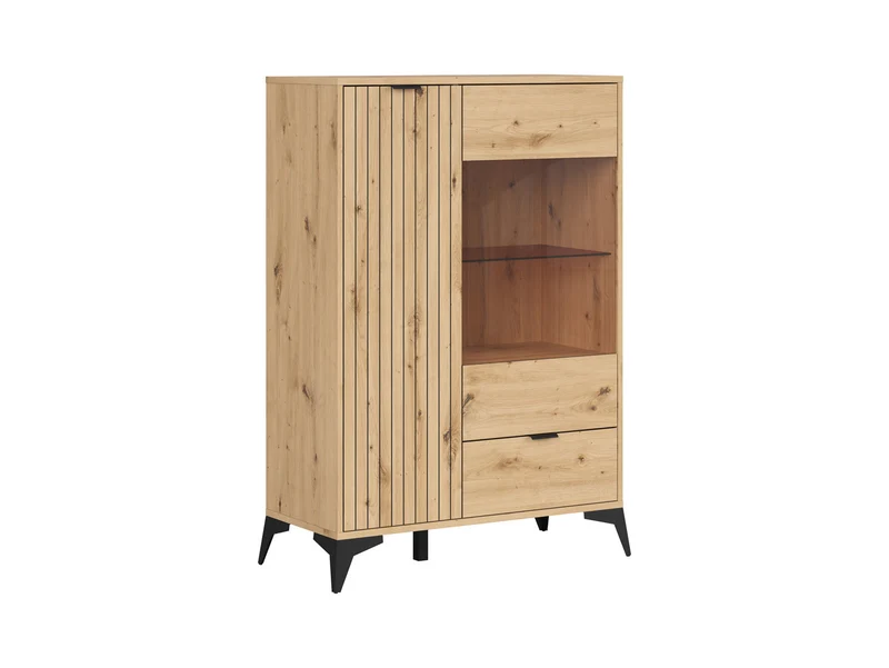 Lamea Display Cabinet 90×133 cm – Artisan Oak & Black, Lamel Fronts