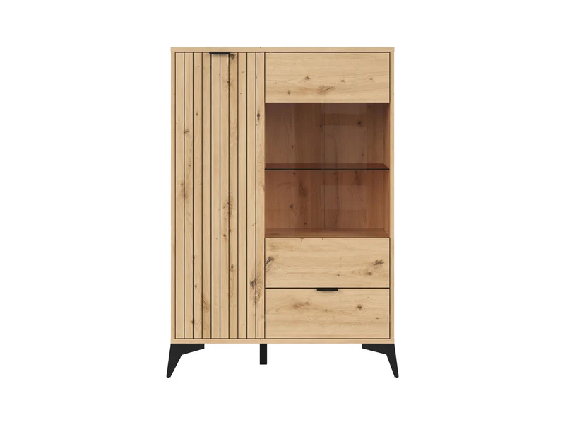 Lamea Display Cabinet 90×133 cm – Artisan Oak & Black, Lamel Fronts