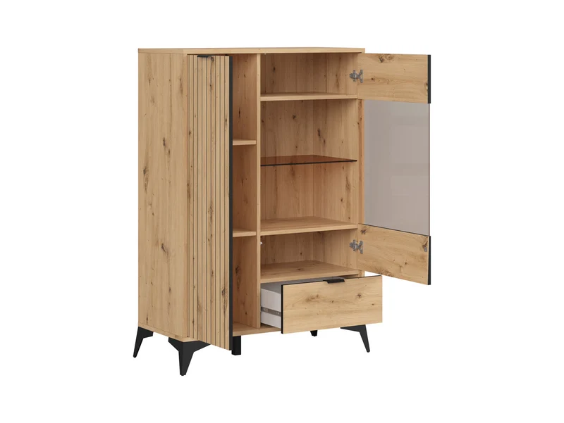 Lamea Display Cabinet 90×133 cm – Artisan Oak & Black, Lamel Fronts