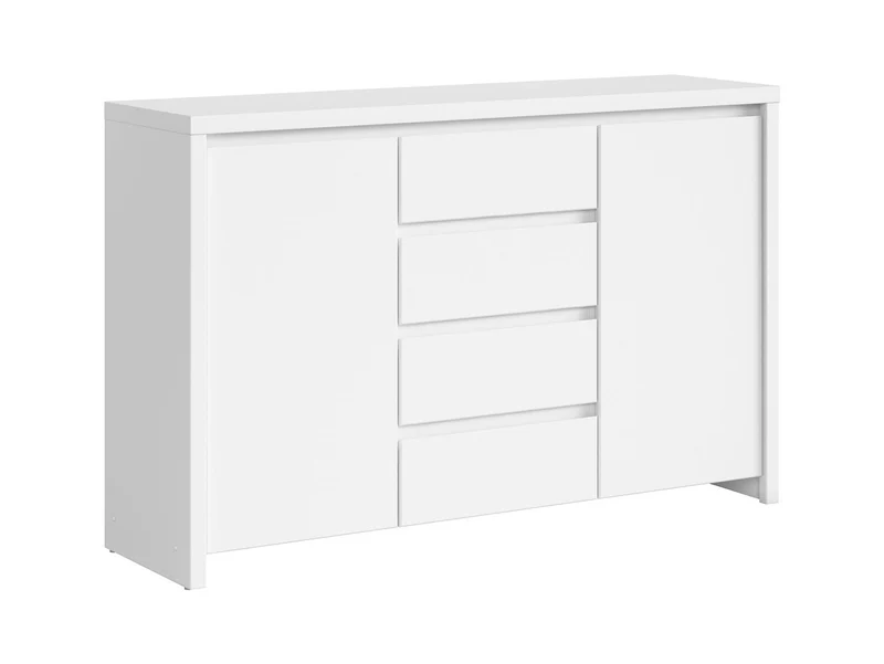 Kaspian Chest of Drawers 143 cm – White & White Matt, 2 Doors & 4 Drawers