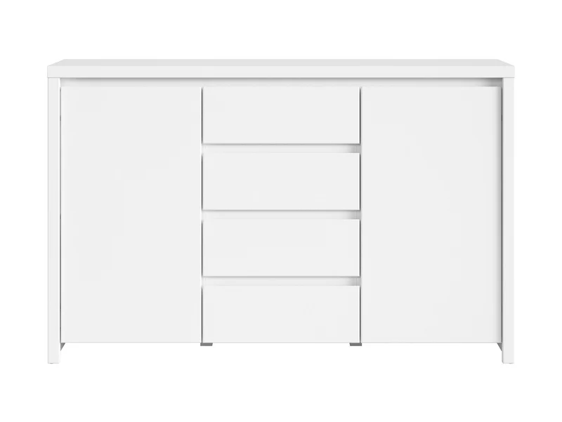 Kaspian Chest of Drawers 143 cm – White & White Matt, 2 Doors & 4 Drawers