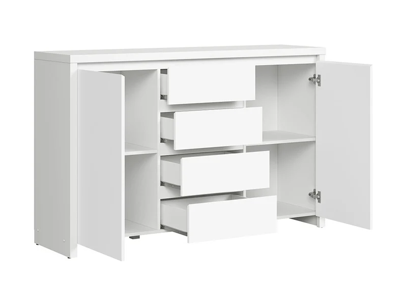 Kaspian Chest of Drawers 143 cm – White & White Matt, 2 Doors & 4 Drawers