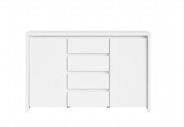 Kaspian Chest of Drawers 143 cm – White & White Matt, 2 Doors & 4 Drawers