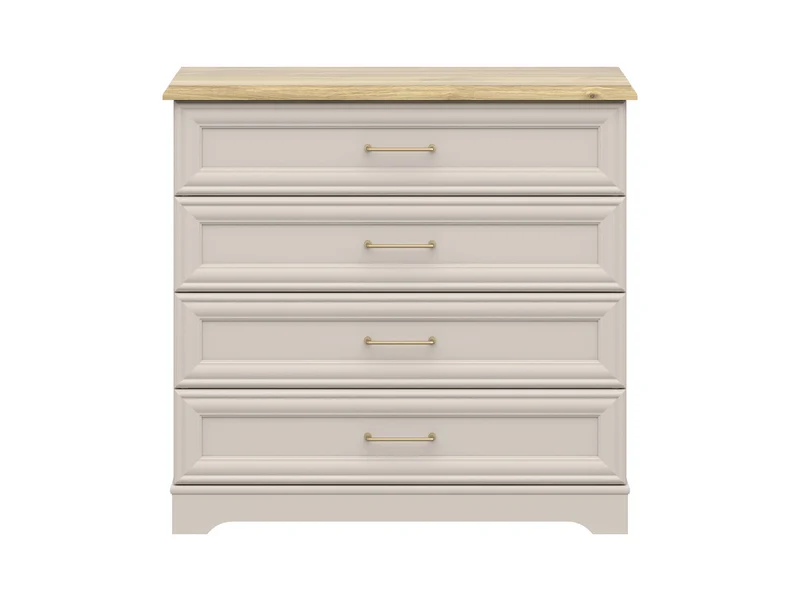 Anga Chest of Drawers 94 cm – Cashmere & Mauvella Oak, Brushed Gold Handles