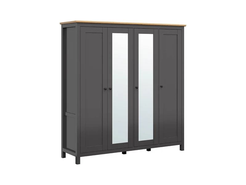 Hesen Wardrobe 197 cm – Graphite / Artisan Oak | 4 Doors, Mirror & 3 Drawers