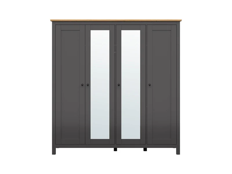 Hesen Wardrobe 197 cm – Graphite / Artisan Oak | 4 Doors, Mirror & 3 Drawers
