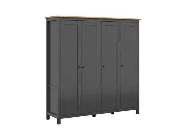 Hesen Wardrobe 197 cm – Graphite / Artisan Oak | 4 Doors, Mirror & 3 Drawers