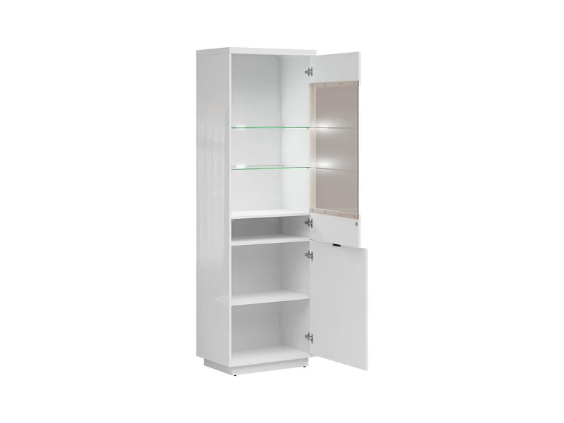 Forn Display Cabinet 64×200 cm – White Gloss | Glazed Door, 2 Glass Shelves & LED Option