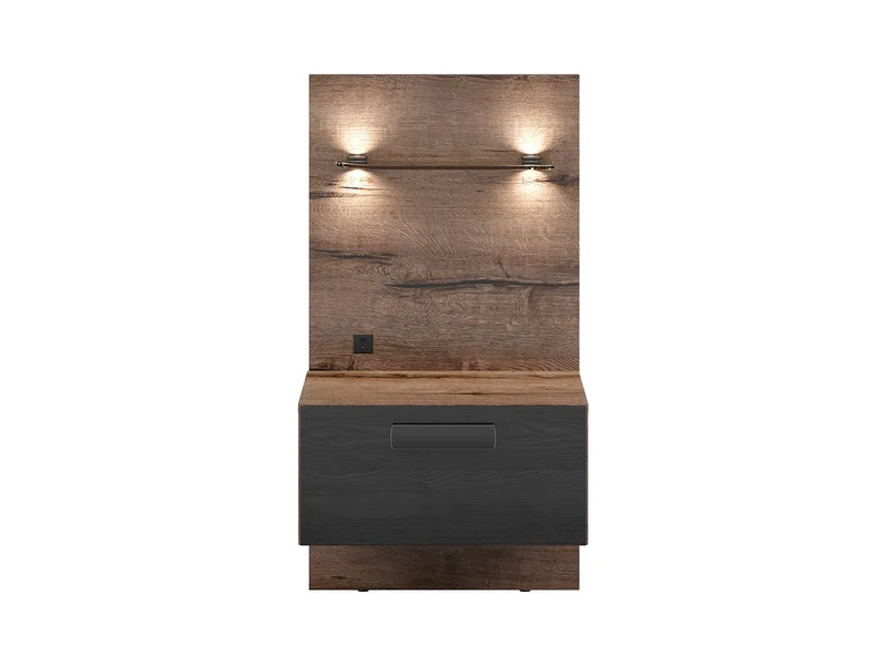 Kassel Bedside Table Right – Monastery Oak / Black | LED Panel, Drawer & Open Shelf