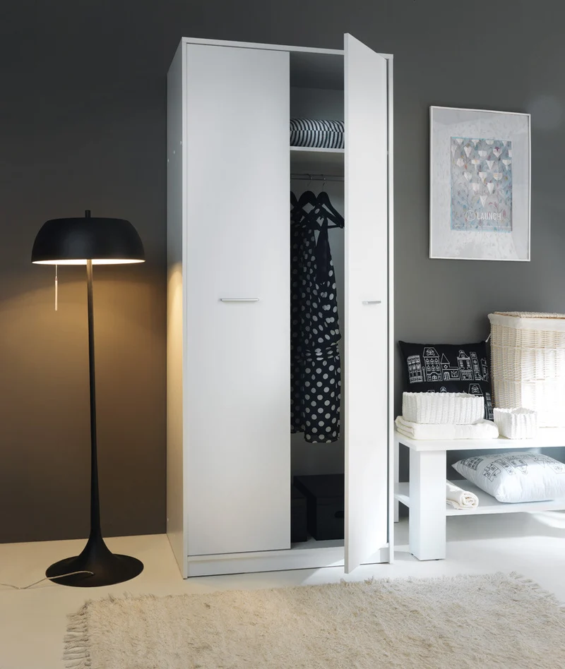 Nepo Plus 2-Door Wardrobe 80 cm – White | Hallway & Kids Room | Scratch-Resistant Laminate