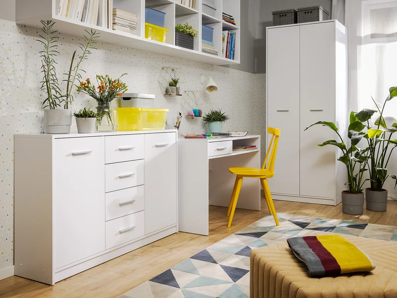 Nepo Plus 2-Door Wardrobe 80 cm – White | Hallway & Kids Room | Scratch-Resistant Laminate
