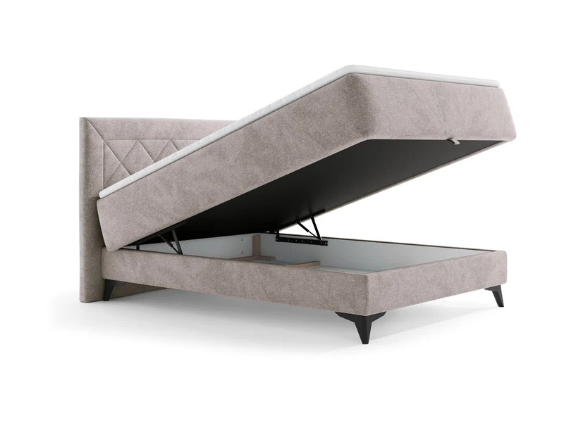 Zalea Upholstered Bed 120×200 cm | Tall Stitched Headboard | Gas-Lift Storage | Pocket Spring + 4 cm Topper