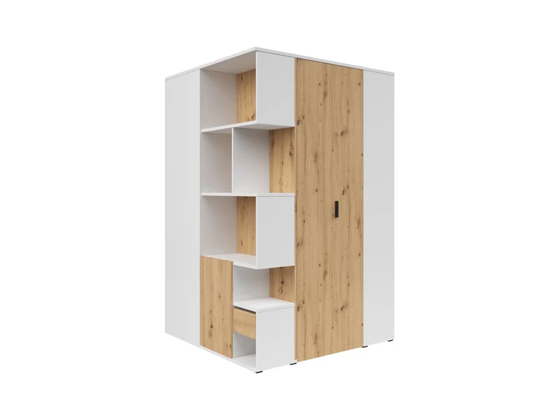 Homeland Corner Wardrobe with Bookcase – White & Artisan Oak