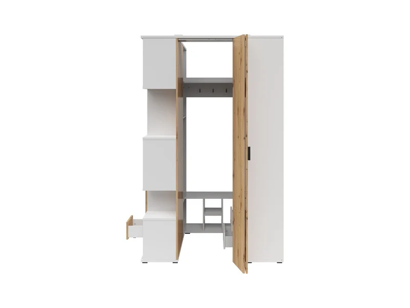 Homeland Corner Wardrobe with Bookcase – White & Artisan Oak