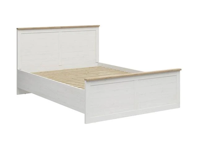Loksa Double Bed 160×200 cm – Andersen Pine White & Grandson Oak, Scandinavian Style, Storage (Slatted Base & Mattress Not Included)