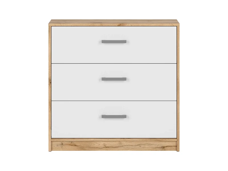 Matos Chest of Drawers 80 cm – Wotan Oak & White Matt, 3 Drawers, Silver Handles