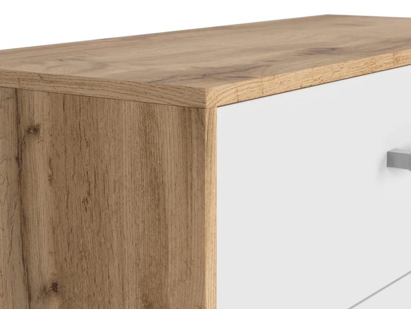 Matos Chest of Drawers 80 cm – Wotan Oak & White Matt, 3 Drawers, Silver Handles