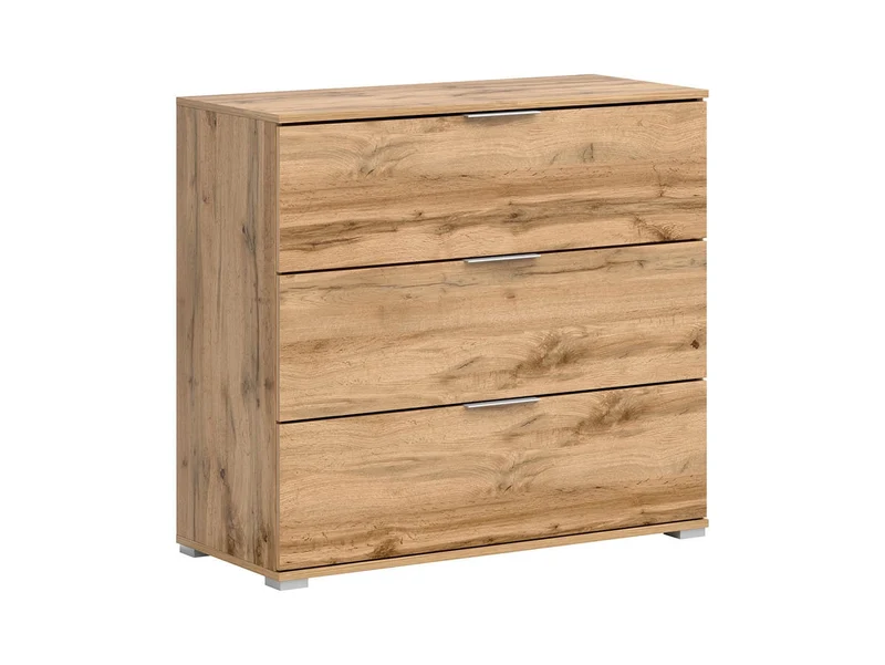 Zele Chest of Drawers 95 cm – Wotan Oak & White Gloss, 3 Drawers, Integrated Handles