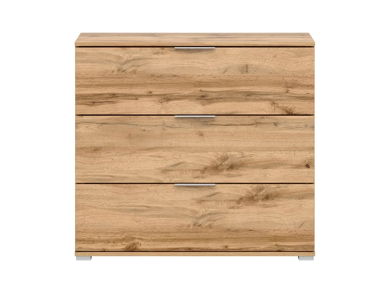 Zele Chest of Drawers 95 cm – Wotan Oak & White Gloss, 3 Drawers, Integrated Handles