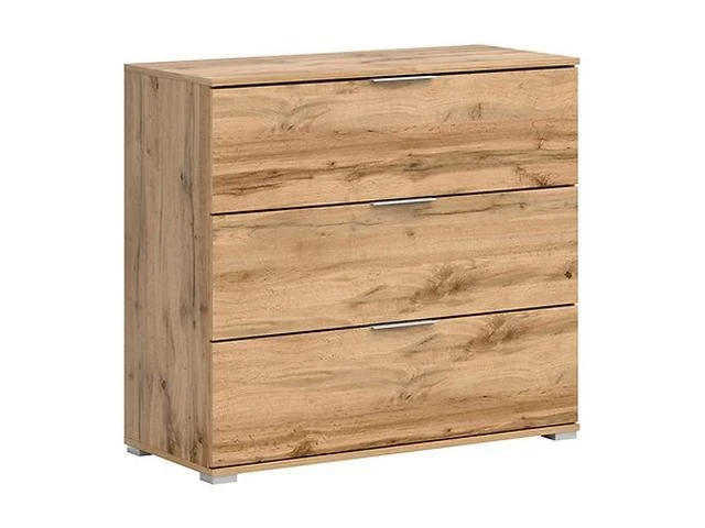 Zele Chest of Drawers 95 cm – Wotan Oak & White Gloss, 3 Drawers, Integrated Handles