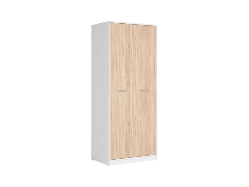 Nepo Plus 2-Door Wardrobe 80 cm – White & Sonoma Oak, Scratch-Resistant, Hanging Rail, Hallway