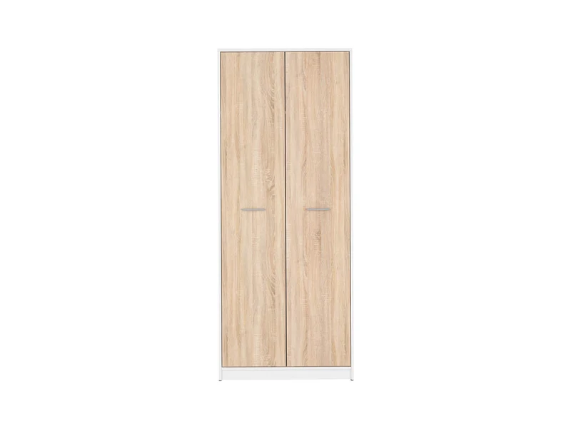 Nepo Plus 2-Door Wardrobe 80 cm – White & Sonoma Oak, Scratch-Resistant, Hanging Rail, Hallway