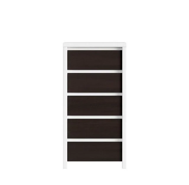 Kaspian Chest of Drawers — 5 Drawers, Handleless Fronts & Natural Wood Veneer, White & Wenge