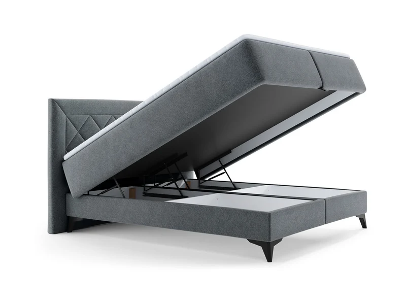 Zalea Upholstered Bed 160 — Pocket Spring Mattress, 4cm Topper & Gas Lift Storage, Neve 97