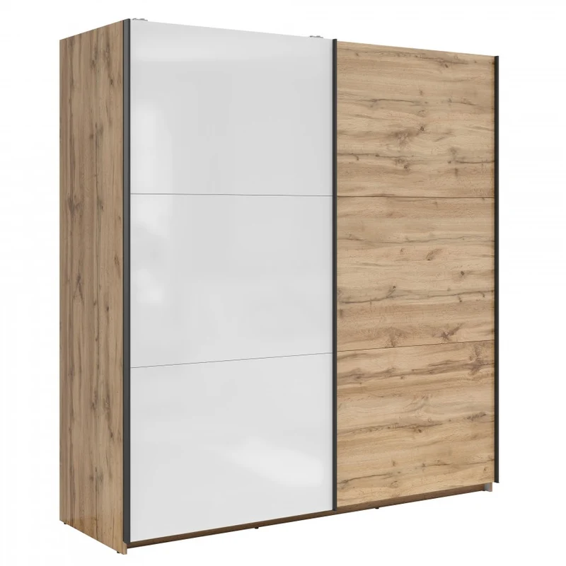 Tetrix Sliding Door Wardrobe 183 cm – Wotan Oak & White Gloss