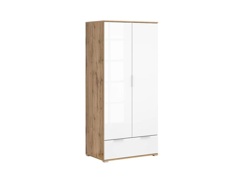 Zele Wardrobe 2-Door with Drawer – Wotan Oak / White Gloss