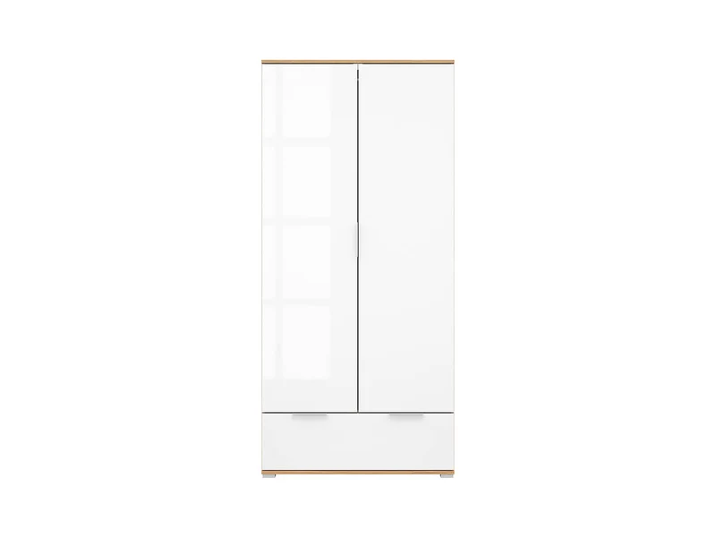Zele Wardrobe 2-Door with Drawer – Wotan Oak / White Gloss
