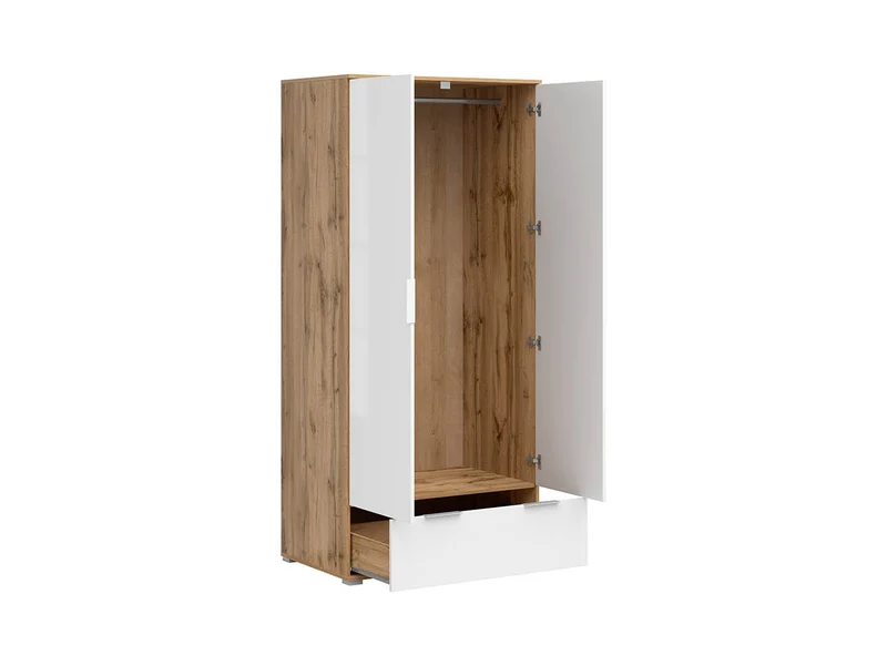 Zele Wardrobe 2-Door with Drawer – Wotan Oak / White Gloss