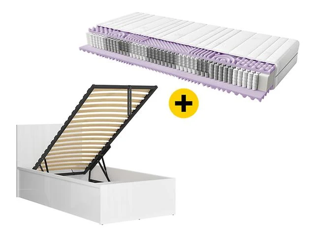 Tetrix Bed 90×200 + Mimas Pocket Spring Mattress Set – White Gloss