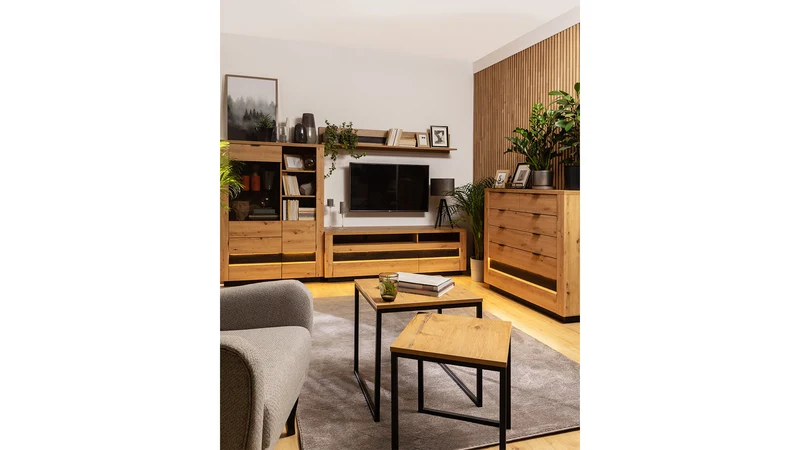Ostia Chest of Drawers with LED – Artisan Oak & Black Sparkle