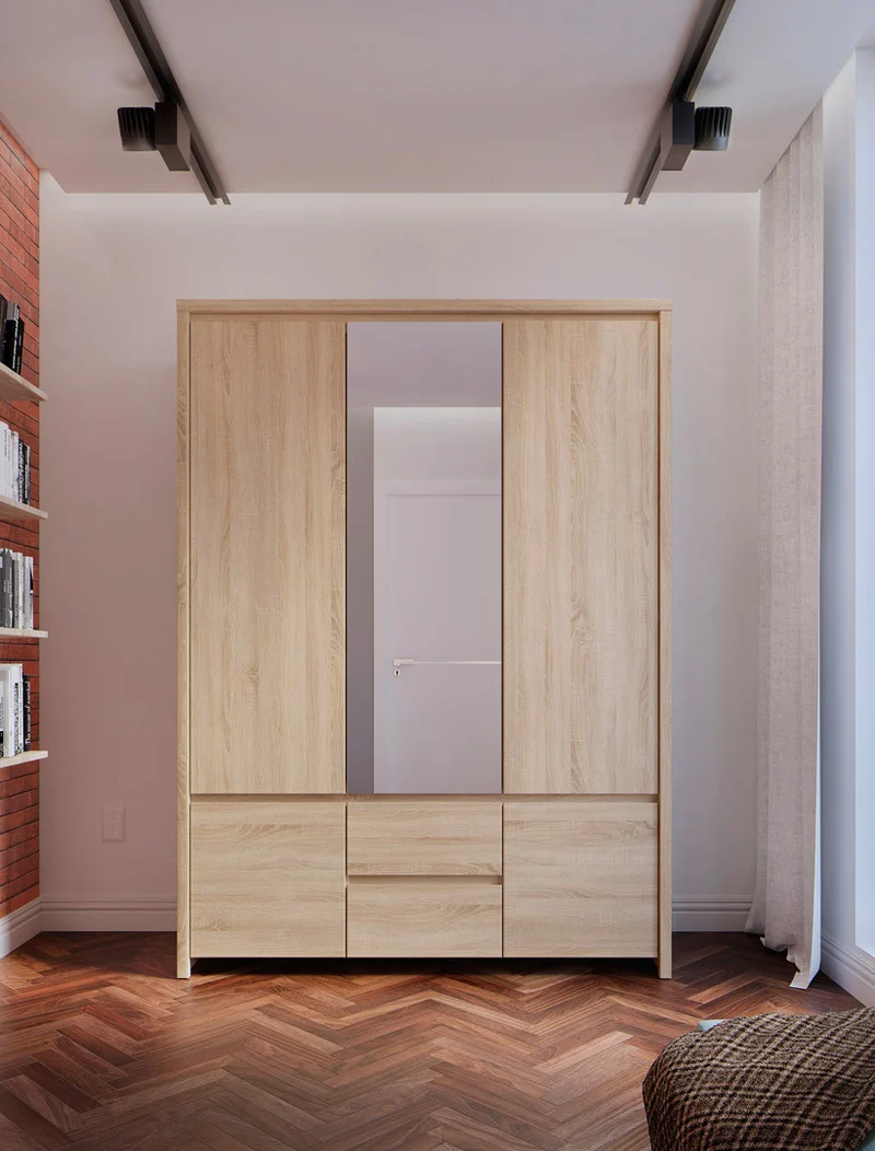 Kaspian Wardrobe 153 cm with Mirror – Sonoma Oak