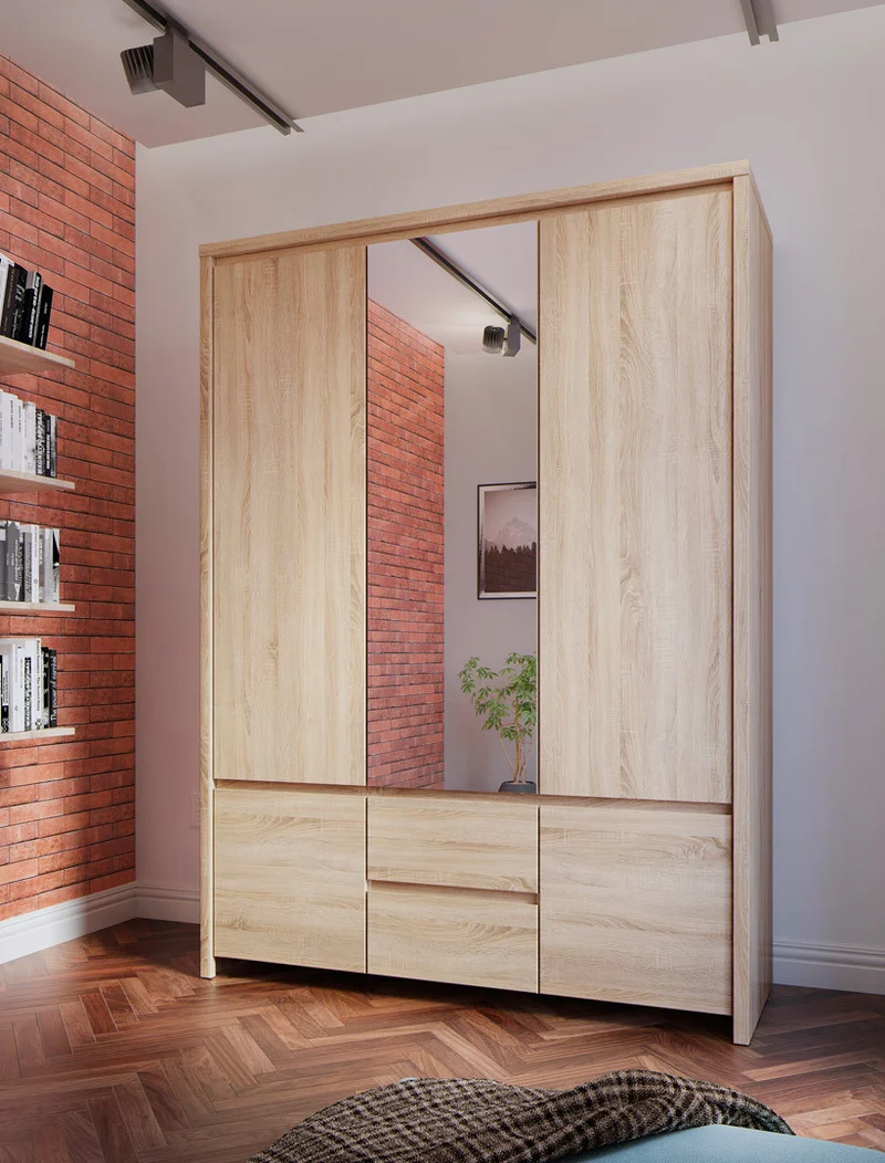Kaspian Wardrobe 153 cm with Mirror – Sonoma Oak