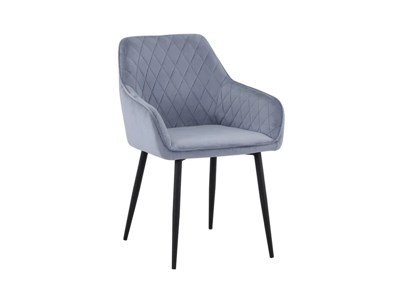 Stu Upholstered Dining Chair with Armrests – Grey | Decorative Stitching & Metal Frame