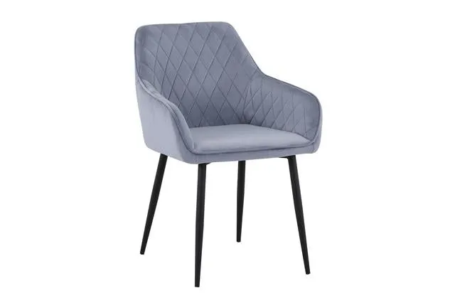 Stu Upholstered Dining Chair with Armrests – Grey | Decorative Stitching & Metal Frame