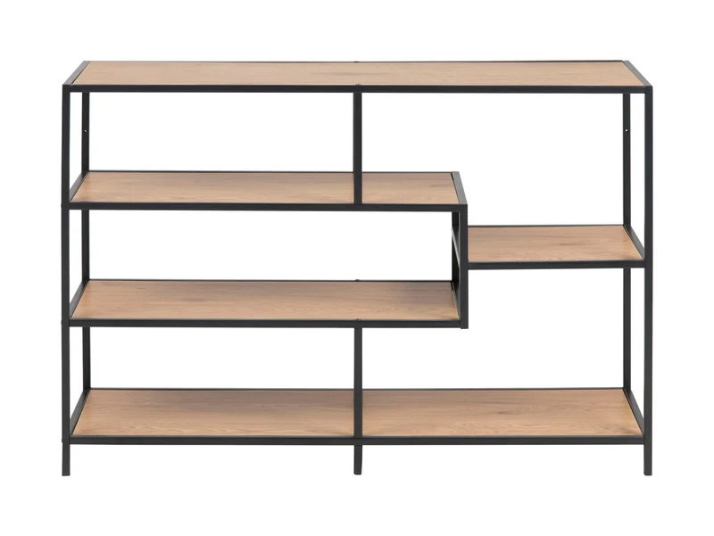 Seaford Open Bookcase 114 cm – Black Steel / Wild Oak | 4 Asymmetric Shelves