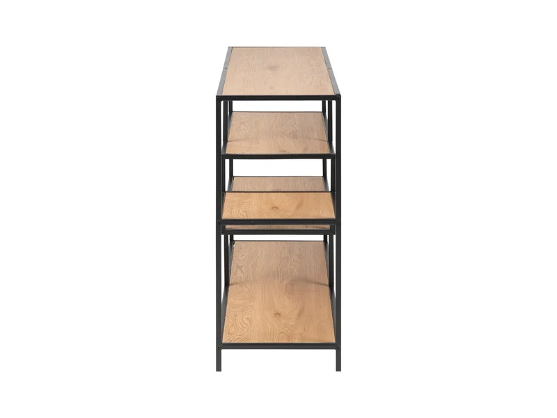 Seaford Open Bookcase 114 cm – Black Steel / Wild Oak | 4 Asymmetric Shelves