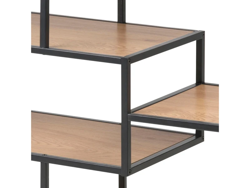 Seaford Open Bookcase 114 cm – Black Steel / Wild Oak | 4 Asymmetric Shelves